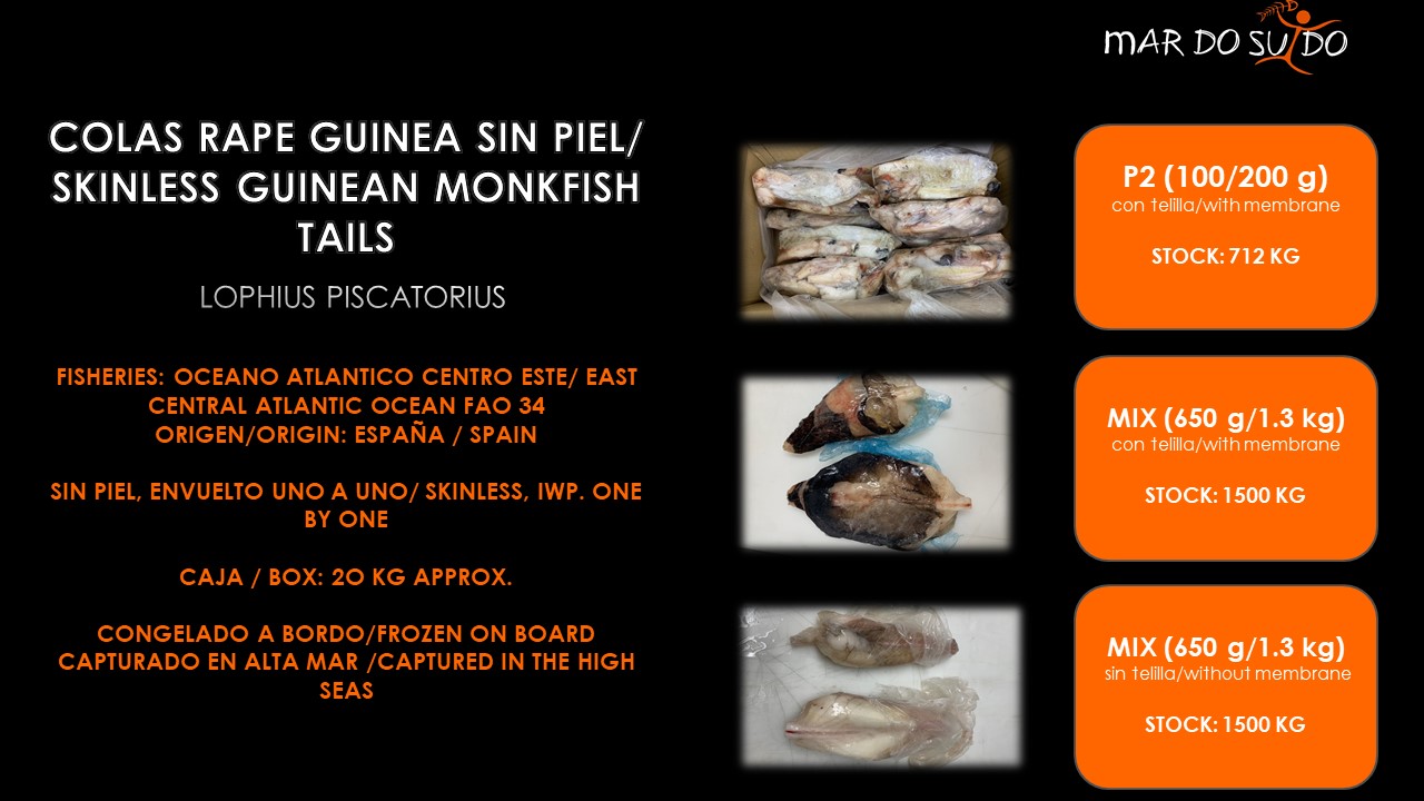 Colas de Rape Guinea Sin Piel- Skinless Guinean Monkfish Tails 